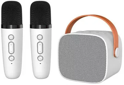 Immagine prodotto di Kit karaoke wireless bianco con 2 microfoni wireless.