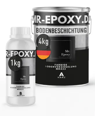 Produktbild von Mr. Epoxy Epoxidharz Bodenbeschichtung (5 kg, RAL 9005 Tiefschwarz) - 2K Betonfarbe für Garagen, Keller & Werkstatt Boden - Flüssigkunststoff Epoxid Grundierung und Bodenversiegelung