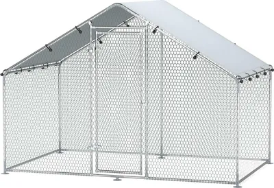 Zdjęcie produktu dla Kurnik Zewnętrzny Wybieg 3x1,7x1,9 m z zamkiem Kurnik ze stali ocynkowanej z wodoodpornym dachem anty-UV Zewnętrzny kurnik dla klatek dla kurczaków, małych zwierząt i roślin Srebrny