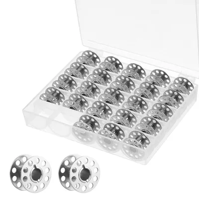 Produktbild von Nähmaschinenspulen - 25 Stück Metall-Unterfadenspulen - Nähzubehör für Nähmaschinen - Silberfarben