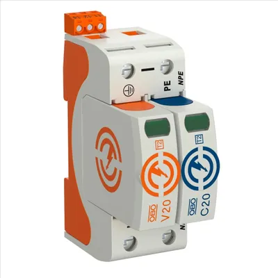 Produktbild von OBO Überspannungsableiter V20 Typ 2, 1+N/PE, 280V, 40kA, Fernsignalisierung, 1 Stk.