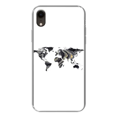 Produktbild von MuchoWow® Handyhülle Schutzhülle Hülle für iPhone XR Weltkarte - Gold - Linie Silikon Softcase Handy Hülle - Schutzdeckel