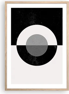 Produktbild von Gerahmtes Poster - Rahmen in heller Eiche - Abstraktion Rad Schwarz und Weiß - 50x70 cm - Wand Bild - Wanddeko - Wandbilder - Wandposter - Bilderrahmen - Bilder - Kunstdruck - P2NPA50x70-4316