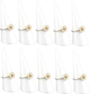 Produktbild von 10er Set Acryl Ringhalter in [weiß] für einzelne Fingerringe, 68x25mm - Schmuckorganizer für stilvolle Aufbewahrung, Präsentationsständer für Ringe, Ausstellungsständer für Juwelier Verkaufsvitrine