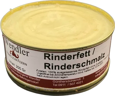 Produktbild von Rinderfett hausgemacht in der Dose aus der fränkischen Handwerksmetzgerei (200g)