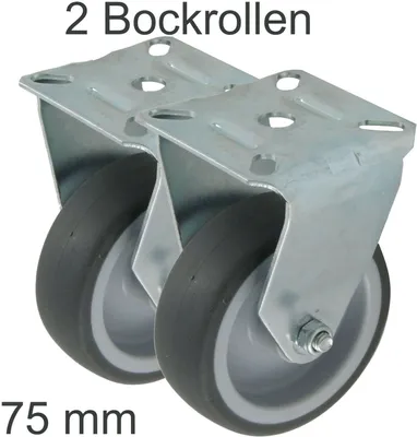 Produktbild von 2 Bockrollen 75 mm Rolle Apparaterolle Gummi Möbelrolle Geräte Rollen spurlos