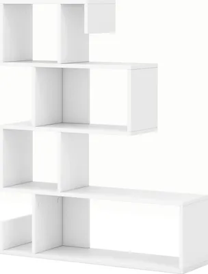 Obrázek produktu pro 5úrovňový regál, geometrický regál ve tvaru S s otevřenými kostkami, se sadami proti překlopení, dřevěné dekorativní police, bílý