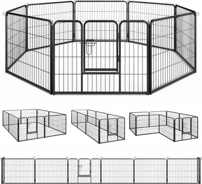 Zdjęcie produktu dla COSTWAY, klatka dla szczeniąt, wysokość 60 cm, 8 elementów. Składana klatka dla szczeniąt z zamykanymi drzwiczkami. Klatka dla psów, kotów i królików, metalowa, czarna