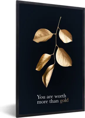Produktbild von MuchoWow® MuchoWow® Gerahmtes Poster Zitate - Blätter - Gold 20x30 cm - Poster mit zchwarzem Bilderrahmen - Drucken - Bilder Poster im Rahmen