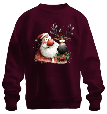 Immagine prodotto di Babbo Natale Renna Rudolph Divertente Regalo di Natale Unisex Felpa Pullover, Borgogna, M