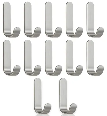 Produktbild von Selbstklebende Haken, 12 Edelstahl-Wandhaken, Handtuchhalter, kein Bohren erforderlich, Küchenhaken, Garderobenhaken, Türhaken, ideal für Badezimmer, Toilette und Büro.