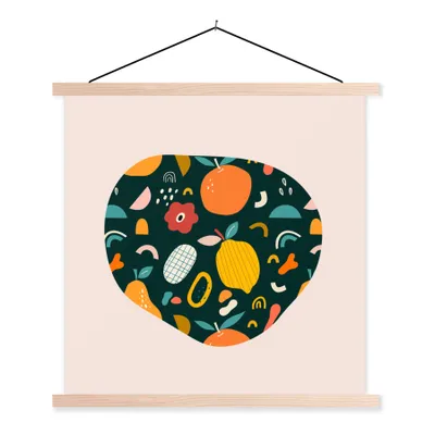 Produktbild von MuchoWow® Textilposter Obst - Lebensmittel - Blumen - Natur - Pastell 40x40 cm mit holzfarbenen Rahmen - Posterleiste