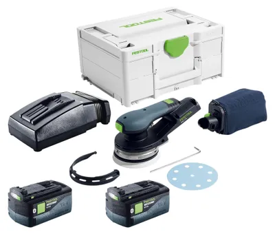 Produktbild von Festool ETSC 2 125-Basic Akku Exzenterschleifer 18 V 125 mm Brushless + 2x Akku 5,0 Ah + Ladegerät + Systainer
