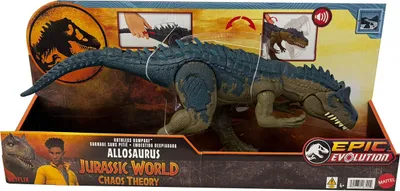 Obrázek produktu pro Jurassic World Chaos Theory Netflix Ruthless Rampage Allosaurus Epic Evolution s útokem kousnutím, zvukovými a pohybovými efekty, Mattel HRX50