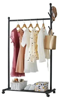 Image de Porte-vêtements sur roulettes - Étagère à vêtements - Métal, 105x43x170 cm - Avec étagère et barre de suspension - Capacité de charge jusqu'à 55 kg - Noir