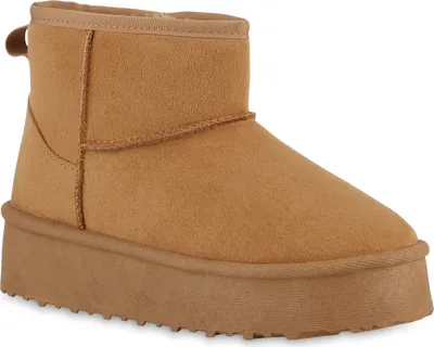 Produktbild von VAN HILL Damen Warm Gefütterte Winter Boots Profil-Sohle Plateau-Schuhe 840765, Farbe: Hellbraun, Größe: 40