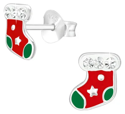 Produktbild von Ohrstecker Weihnachten: 925 Silber Ohrringe für Kinder & Damen Weihnachtsstrumpf (Christmas Stocking)