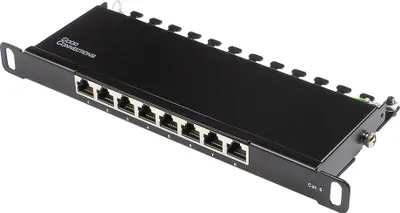Produktbild von Patchpanel 10" Cat. 6, 8-Port, 0,5 HE, STP geschirmt, werkzeugloses Öffnen, Tiefschwarz (RAL9005), G