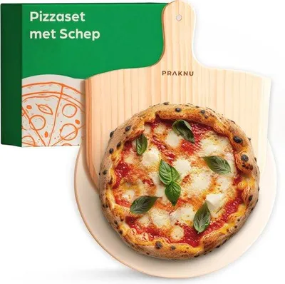 Productafbeelding van Famanu pizzasteen van 30 cm voor oven en gasgrill - Voor knapperige bodems - Cordierietsteen geschikt tot 900°C - Houten pizzaschep