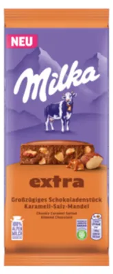 Produktbild von Milka EXTRA Karamell Salz Mandel Schokoladen Tafel Packung 190g