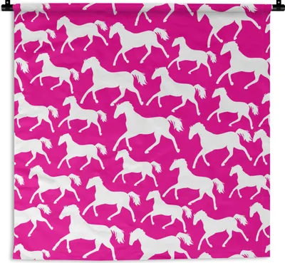 Produktbild von MuchoWow® Wandteppich Wandbehang Pferde - Rosa - Weiß - Mädchen - Kinder - Mädchen 150x150 cm Tapisserie Dekoration Wandtuch - Wohnaccessoires - Modernes