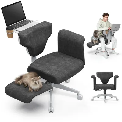 Zdjęcie produktu dla Ergonomiczne krzesło biurowe - krzesło obrotowe - regulacja wysokości 9,9 cm - oparcie regulowane w zakresie 90–117° - podłokietniki regulowane w 8 stopniach (0–120°) - kółka z poliuretanu - maksymalne obciążenie 150 kg