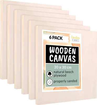Produktbild von Creative Deco Kleine Holz-Leinwand | 6er Set von Holz-Malgründe | 30 x 30 x 1,7 cm ( +- 0,5 cm) | Malplatte für Profis und Hobby-Maler | Ideale Malunterlagen für Kunstprojekte, Dekoration, Gemälde