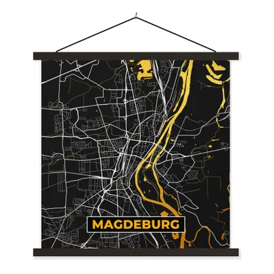 Produktbild von MuchoWow® Textilposter Magdeburg - Stadtplan - Deutschland - Karte - Gold 60x60 cm mit schwarzem Rahmen - Posteraufhänger