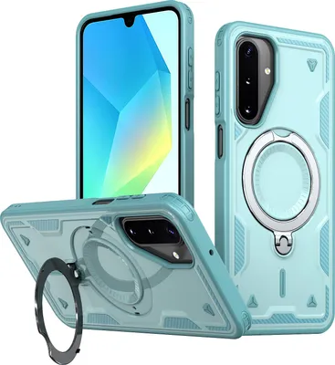 Produktbild von Dual Layer Hülle für Samsung Galaxy A17 5G/4G mit Ring Ständer Magnetisch Stoßfest Handyhülle Türkis