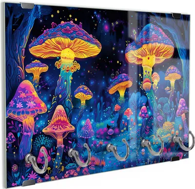 Produktbild von DEQORI Schlüsselbrett Glas 30x20 cm 'Magische Pilzwelten' Schlüssel Halter Board Haken