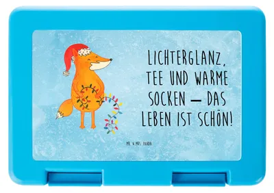Produktbild von Mr. & Mrs. Panda Bentobox Fuchs Weihnachten - Eisblau - Geschenk, Lunchbox, Snackbox, Vorratsdose, Füchse, Weihnachtsmann, Nikolaus, Essensbox, Weihnachtszeit, Winter