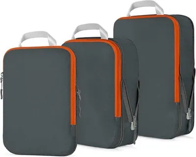 Produktbild von Famanu Kompressions-Packwürfel – Set von 3 – Ultraleicht und erweiterbar – Reiseorganizer für Handgepäck und Koffer – Grau
