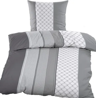 Produktbild von 2-tlg. Bettwäsche 100% Baumwolle, Renforce, 135x200 + 80x80cm, grautöne, gestreift
