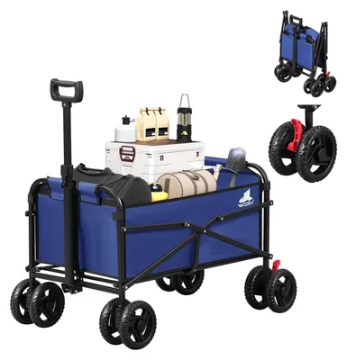 Image de Chariote de transport pliable - Chariote de jardin - Freins - Roues doubles - Capacité de charge : 80 kg - Bleu