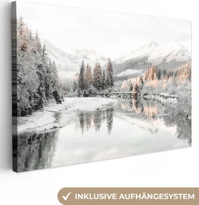Produktbild von MuchoWow® - Leinwandbilder - Natur - Winter - Bäume - Berge - Schnee, Wandbild, Wanddeko Bilder Wohnzimmer, 30x20 cm