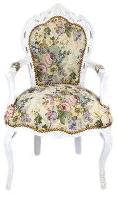 Produktbild von Casa Padrino Barock Esszimmer Stuhl mit Armlehnen Blumenmuster / Antik Weiß