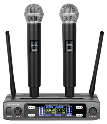 Productafbeelding van Draadloze Microfoonset Draadloos VHF - 2 Handmicrofoons - Dynamisch - Voor Karaoke En Presentaties - Handheld Microfoon