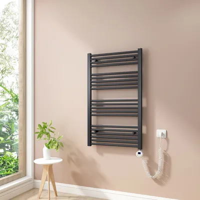Image de Heilmetz Radiateur électrique Salle de bain Radiateur sèche-serviettes 100x60 cm Anthracite avec thermoplongeur Chauffe-serviettes Sans thermoplongeur