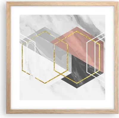 Produktbild von Gerahmtes Poster - Rahmen in heller Eiche - Zahlen Weiß Golden - 40x40 cm - Wand Bild - Wanddeko - Wandbilder - Kunstposter - Wandposter - Bilderrahmen - Bilder - Kunstdruck - P2NAC40x40-5087