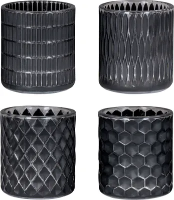 Produktbild von 4er Set Teelichthalter Schwarz Glas Windlicht Tischdeko Kerzenhalter Kerzen Deko