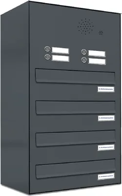 Produktbild von 4er Briefkastenanlage für Tür- Zaundurchwurf Klingel RAL 7016 Anthrazit