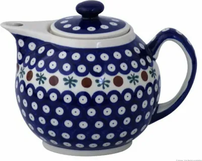 Produktbild von Original Bunzlauer Keramik 1L Teekanne mit spitzen Ausguss – Moderne, abgerundete Form, Dekor 41
