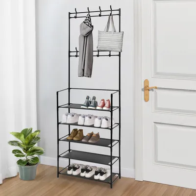 Image de Étagère à chaussures - Rangement à chaussures à 5 niveaux - Autoportante - Peu encombrante - Pour le couloir et le salon - Montage facile - Multicolore