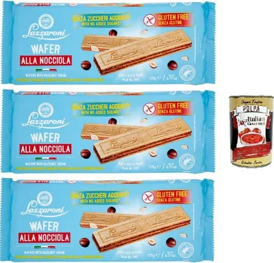 Produktbild von Lazzaroni Wafer alla Nocciola Senza Glutine Glutenfreie Haselnusswaffeln 3x 175gr + Italian gourmet polpa 400g