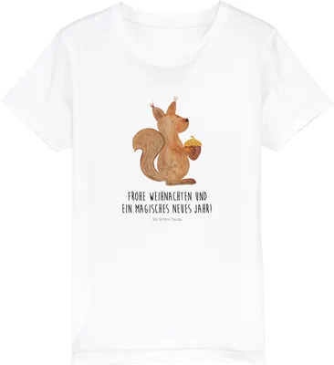 Produktbild von Mr. & Mrs. Panda Kleinkinder T-Shirt Eichhörnchen Weihnachtszeit 5-6 Jahre (110/116) - Weiß - Geschenk, Neujahr, Frohe Weihnachten, Teenager, Guten Rutsch, Kurzarm Kinder