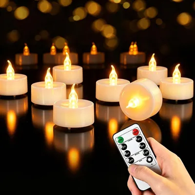 Obrázok produktu pre LED sviečky s časovačom - Diaľkové ovládanie - Bezplamienkové LED sviečky - Elektrické blikajúce sviečky na batérie - Vhodné do domácnosti - Do obývačky