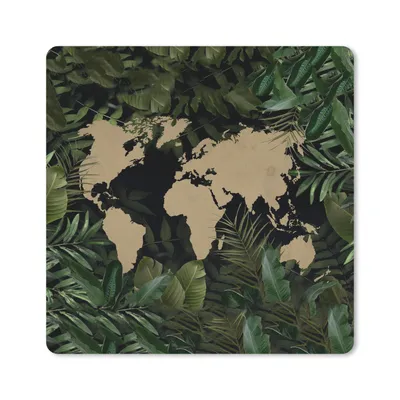 Produktbild von MuchoWow® Mauspad Mousepad Weltkarte - Pflanzen - Blätter 20x20 cm - Mousepads - Maus Mat - Pad - Mausunterlage - Desk Mat - Bureauartikeln