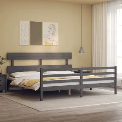 Produktbild von Massivholzbett mit Kopfteil Grau 200x200 cm , Klassische Betten Design 2024