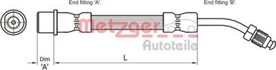 Produktbild von METZGER 4111109 Bremsschlauch Hinten Rechts für CITROËN C5 III Kombi (RW) passend für PEUGEOT 508 SW I (8E) 407 SW (6E) 407 (6D)