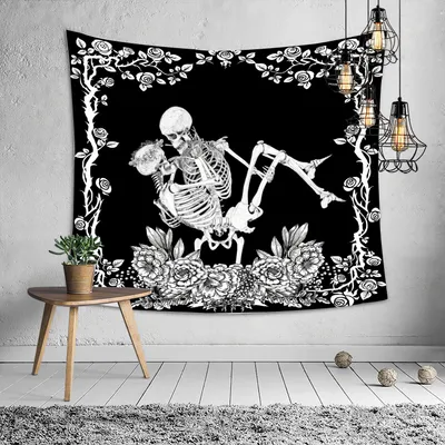 Produktbild von Totenkopf-Wandteppich, Meditations-Skelett-Wandteppich, Chakra-Wandteppich, Sternen-Wandteppich, Schwarz-Weiß-Sterne-Wandteppich Für Zimmer (200 cm x 150 cm,Farbe 1)